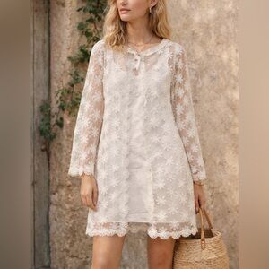 Vintage White Lace Cape Jacket Dress Set Small